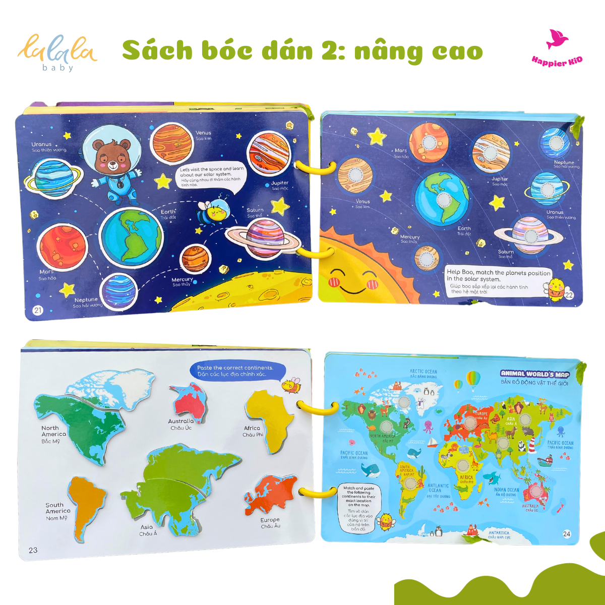  Học liệu bóc dán beezi book montessori Lalala baby nhiều chủ đề đa dạng, song ngữ Anh Việt 
