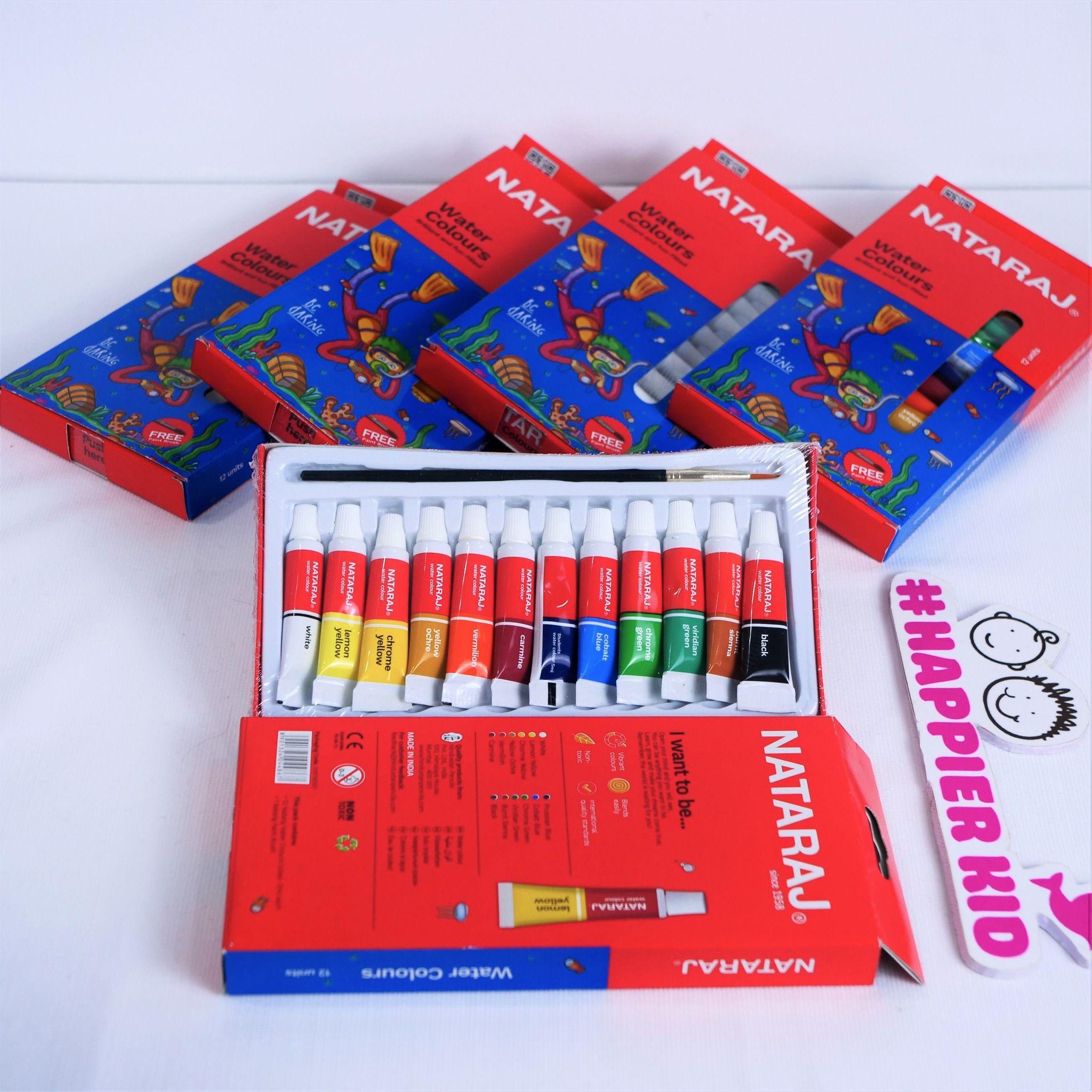 Hộp 12 tuýp màu nước 5 ml, tặng kèm 1 cọ tô màu Nataraj 404486 