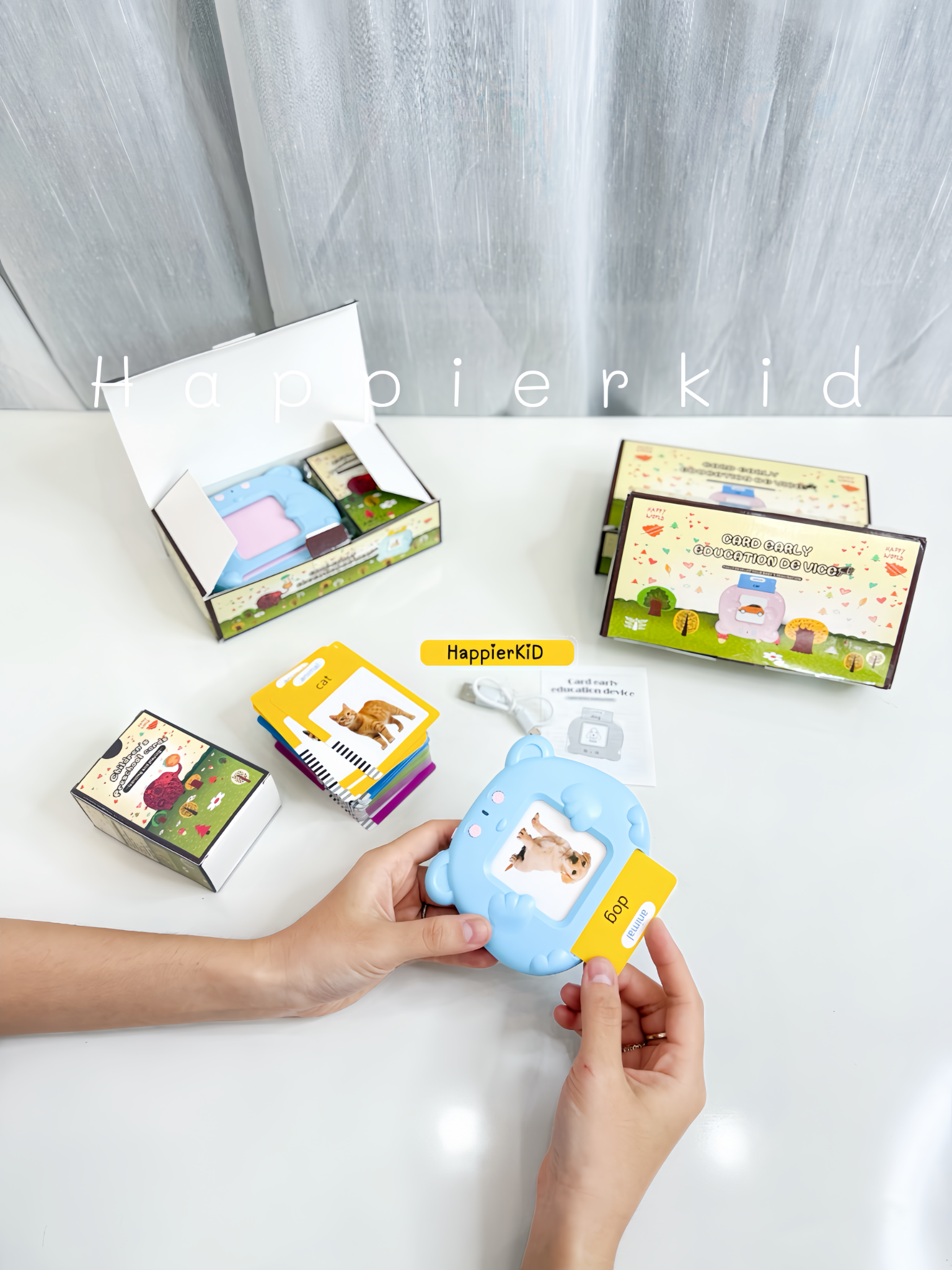  Máy đọc thẻ flashcard tiếng Anh 112 thẻ 224 từ vựng, sạc cổng USB 