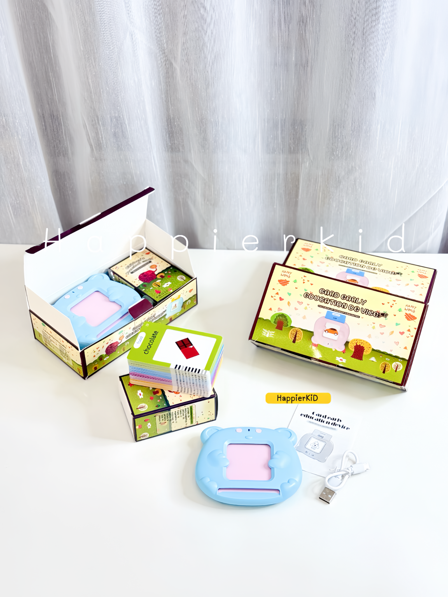  Máy đọc thẻ flashcard tiếng Anh 112 thẻ 224 từ vựng, sạc cổng USB 