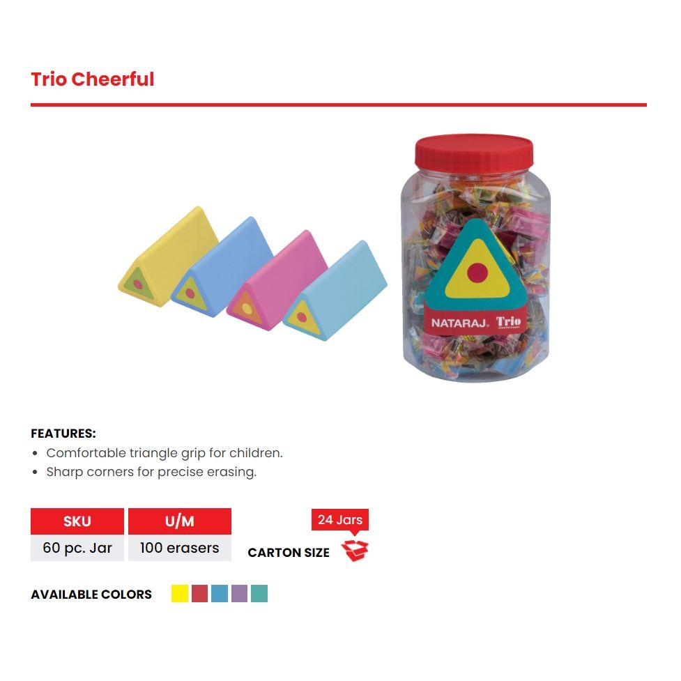  Set 5 gôm tẩy cao cấp hình tam giác màu neon Nataraj 