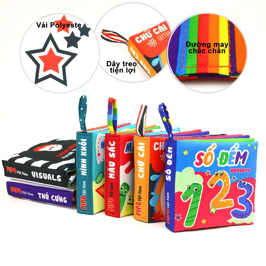  Hộp quà tặng 6 sách vải song ngữ cho bé sơ sinh PiPoVietnam, làm quà đầy tháng 
