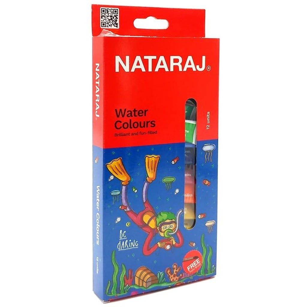  Hộp 12 tuýp màu nước 5 ml, tặng kèm 1 cọ tô màu Nataraj 404486 