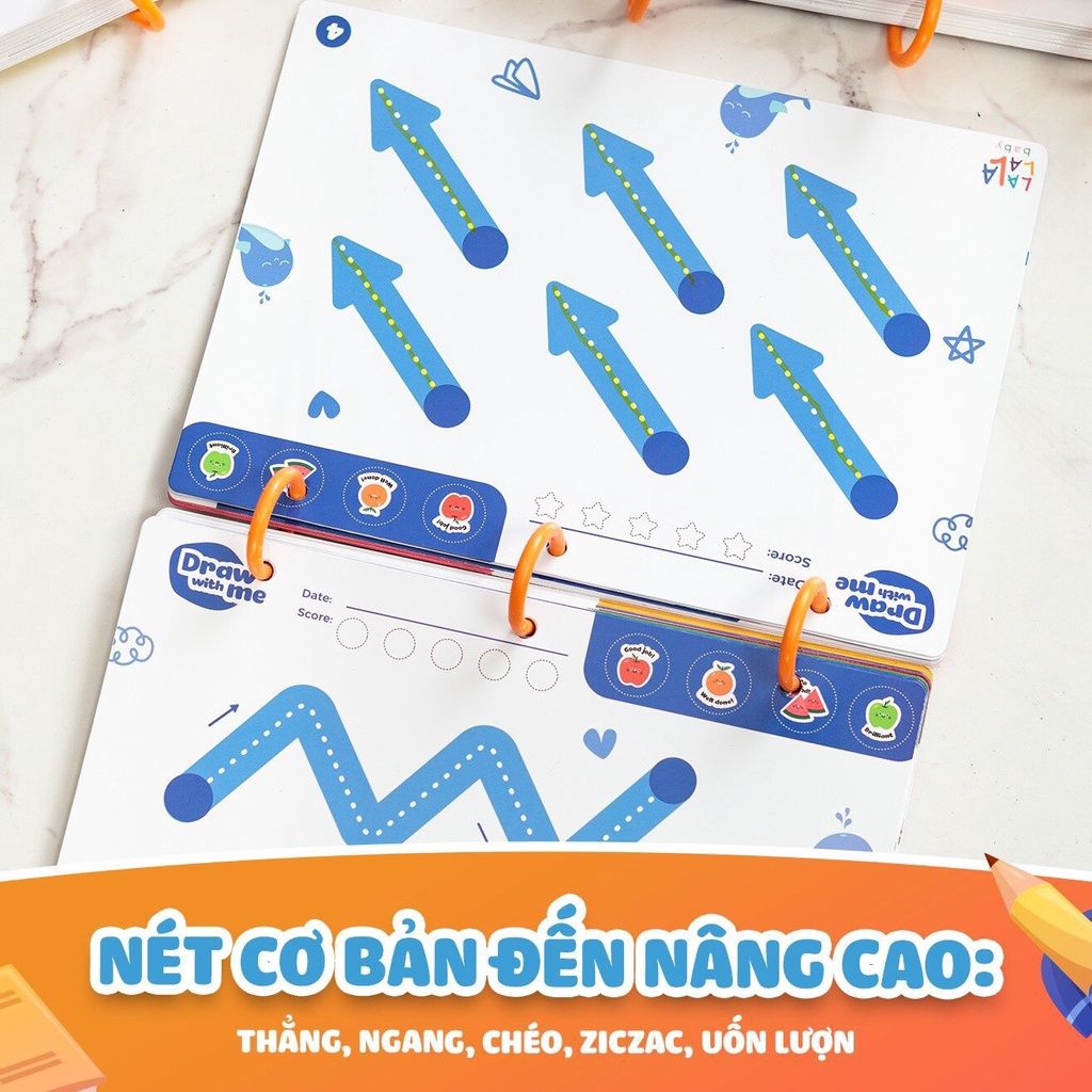  Sách luyện cầm viết Shape Me Lalala Baby, bôi xóa được, tặng kèm 5 bút + cục bôi 