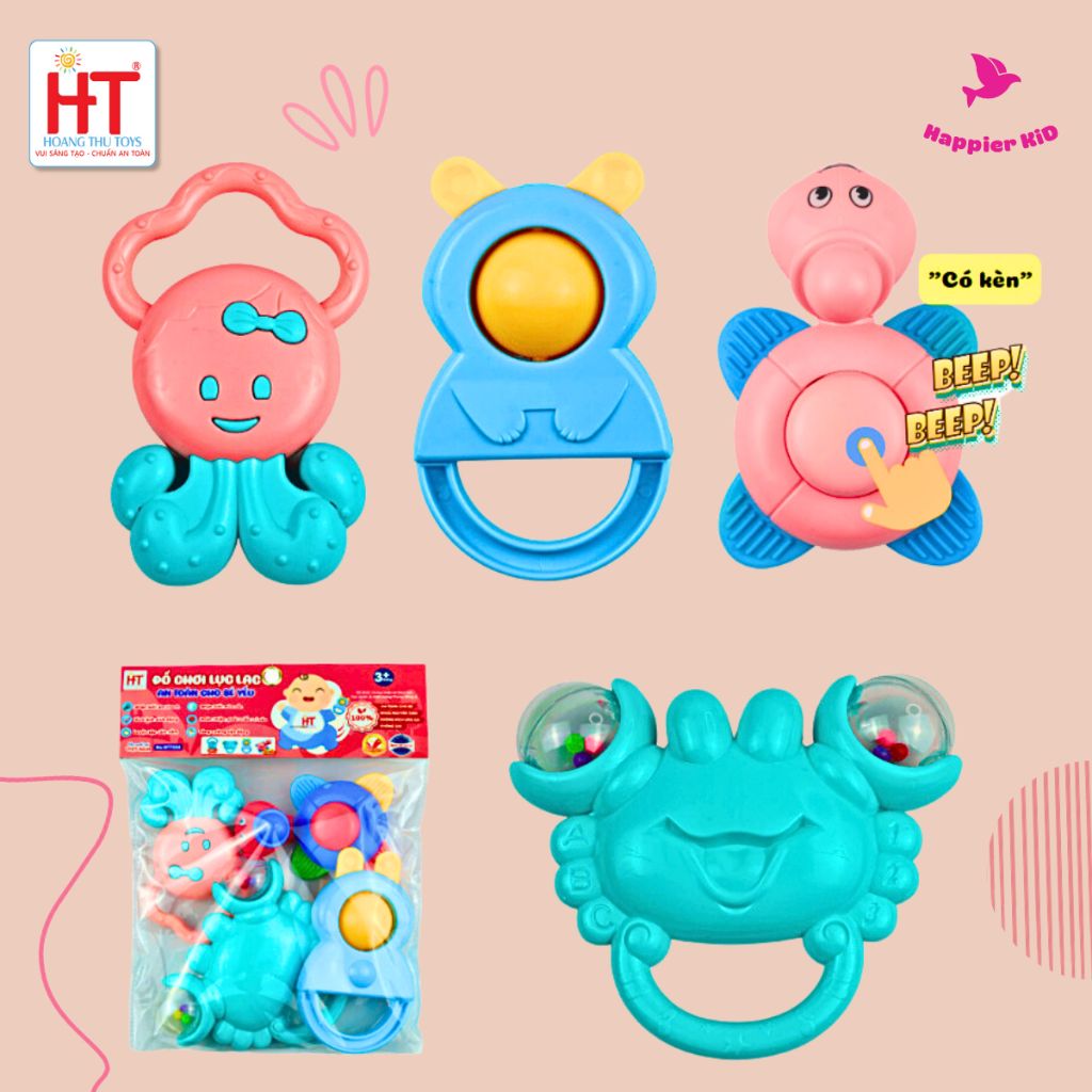  Set 4 đồ chơi lục lạc cho bé HT7554, nhựa nguyên sinh Hoàng Thu 