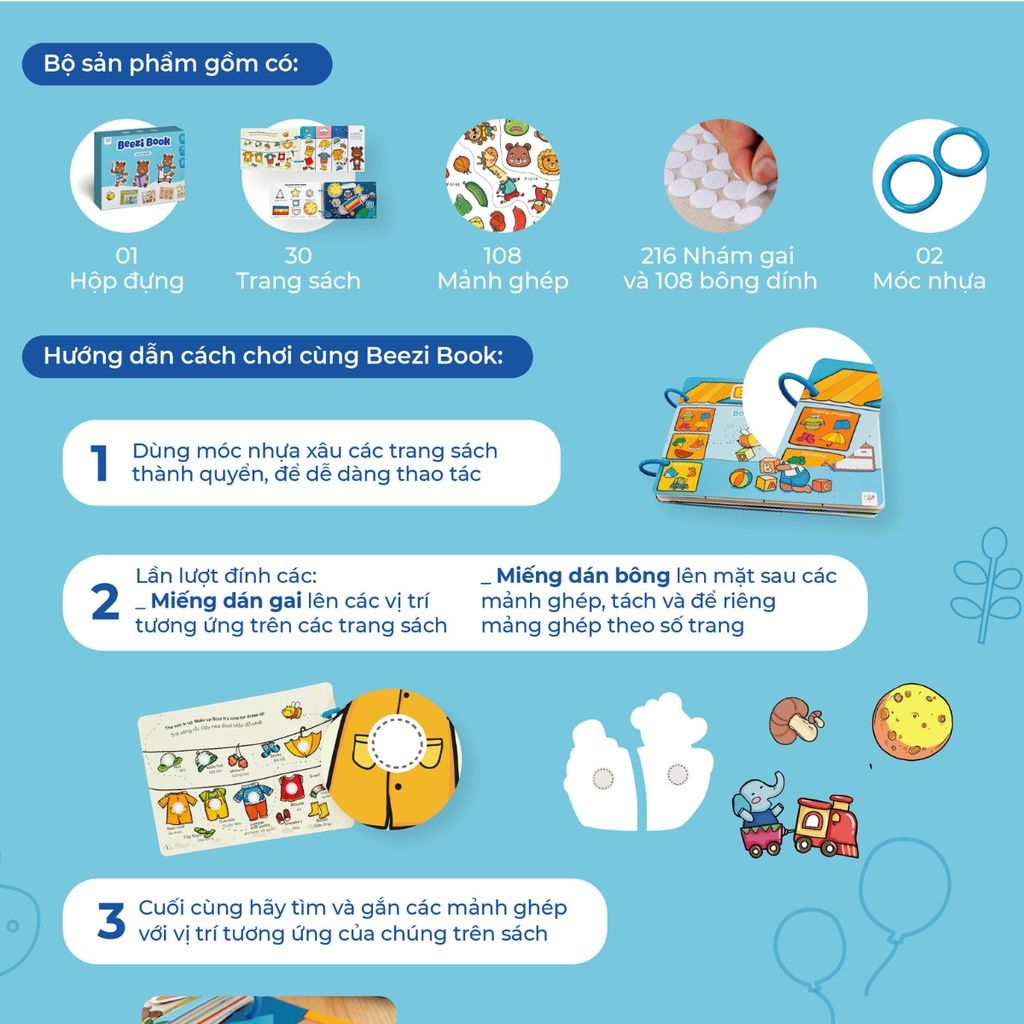  Học liệu bóc dán beezi book montessori Lalala baby nhiều chủ đề đa dạng, song ngữ Anh Việt 