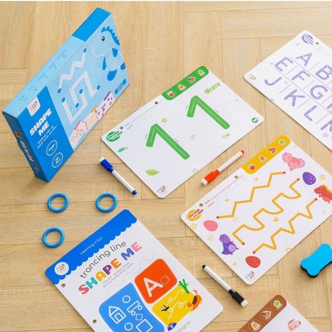  Sách luyện cầm viết Shape Me Lalala Baby, bôi xóa được, tặng kèm 5 bút + cục bôi 