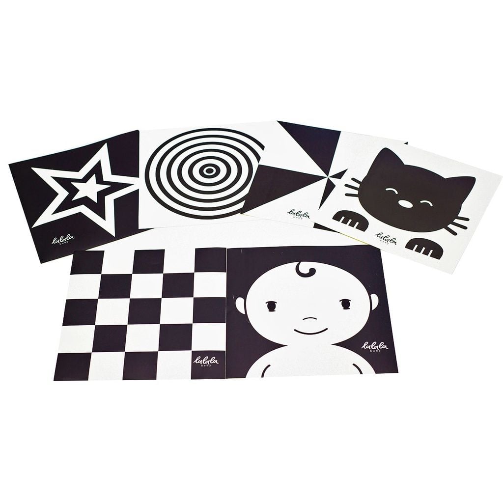  Bộ 6 thẻ decal giấy trắng đen Lalala baby, dán tường, kích thích thị giác trẻ sơ sinh 