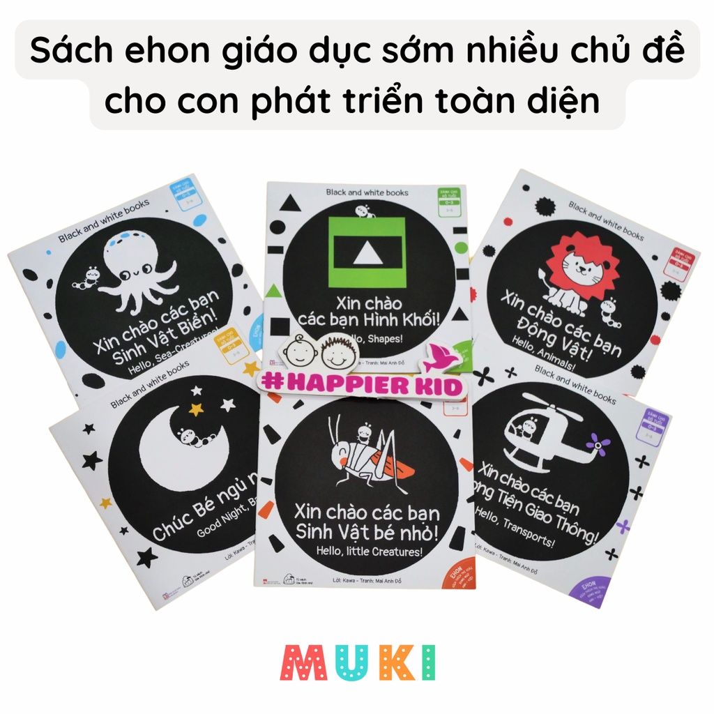  Sách Ehon song ngữ kích thích thị giác Black and White books, cho bé 0-3 tuổi 