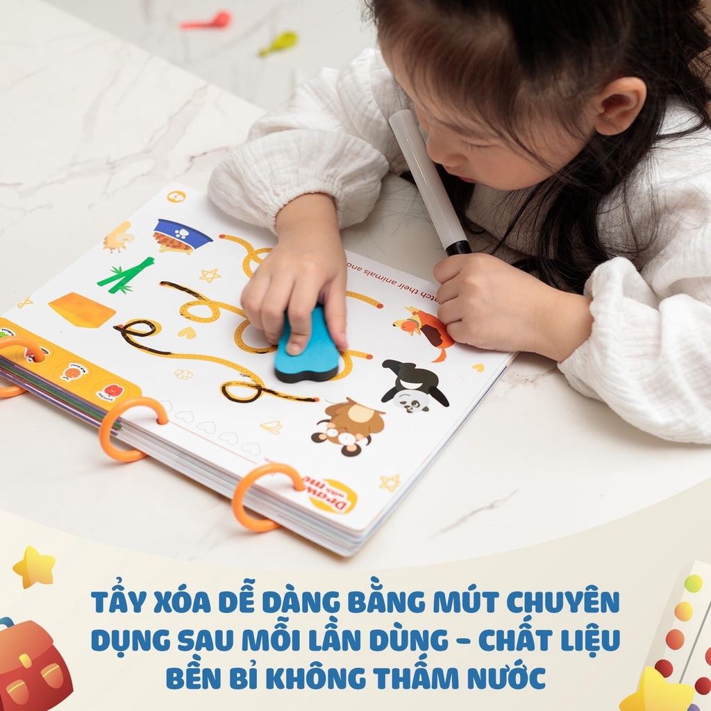  Sách luyện viết, học tiếng Việt Learn Me Lalala Baby,  bôi xóa được, tặng kèm 5 bút + cục bôi 