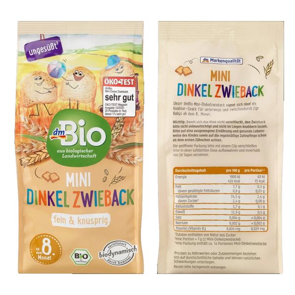  Bánh ăn dặm Dm Bio Snack Mini Dinkel Zwieback ab dem 8. Monat, cho bé từ 8 tháng tuổi 