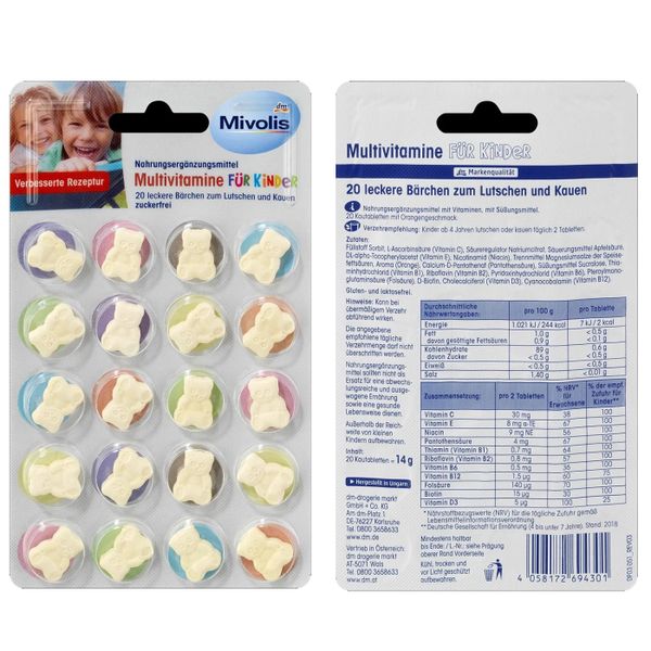  Viên ngậm vitamin tổng hợp Mivolis Multivitamine für Kinder A-Z 20 viên  cho trẻ em trên 4 tuổi 