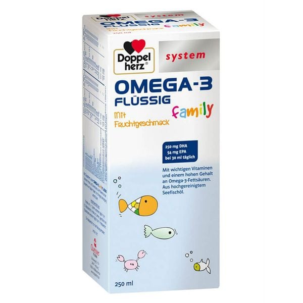  Siro Doppelherz System Omega 3 Flussig Family bổ sung EPA, DHA & Vitamin cho trẻ em và người lớn 250ML 