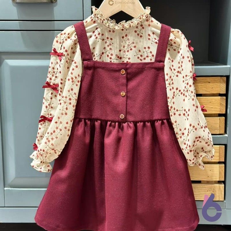 Váy đầm cho bé gái xinh xắn gelu kids họa tiết hoa nhí vintage phối cổ viền  ren chất liệu thô mềm mát  v046