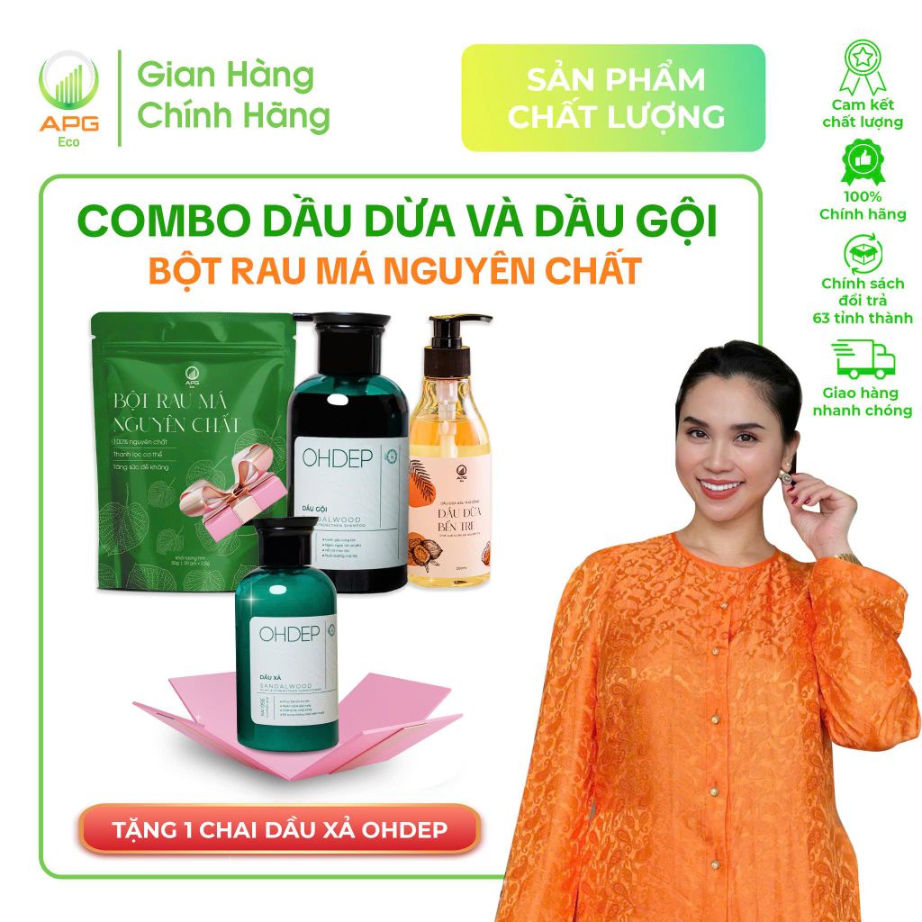 [Tặng 1 Dầu Xả OHDEP] Combo DẦU DỪA - Dầu Gội - Bột Rau Má Nguyên Chất APG ECO