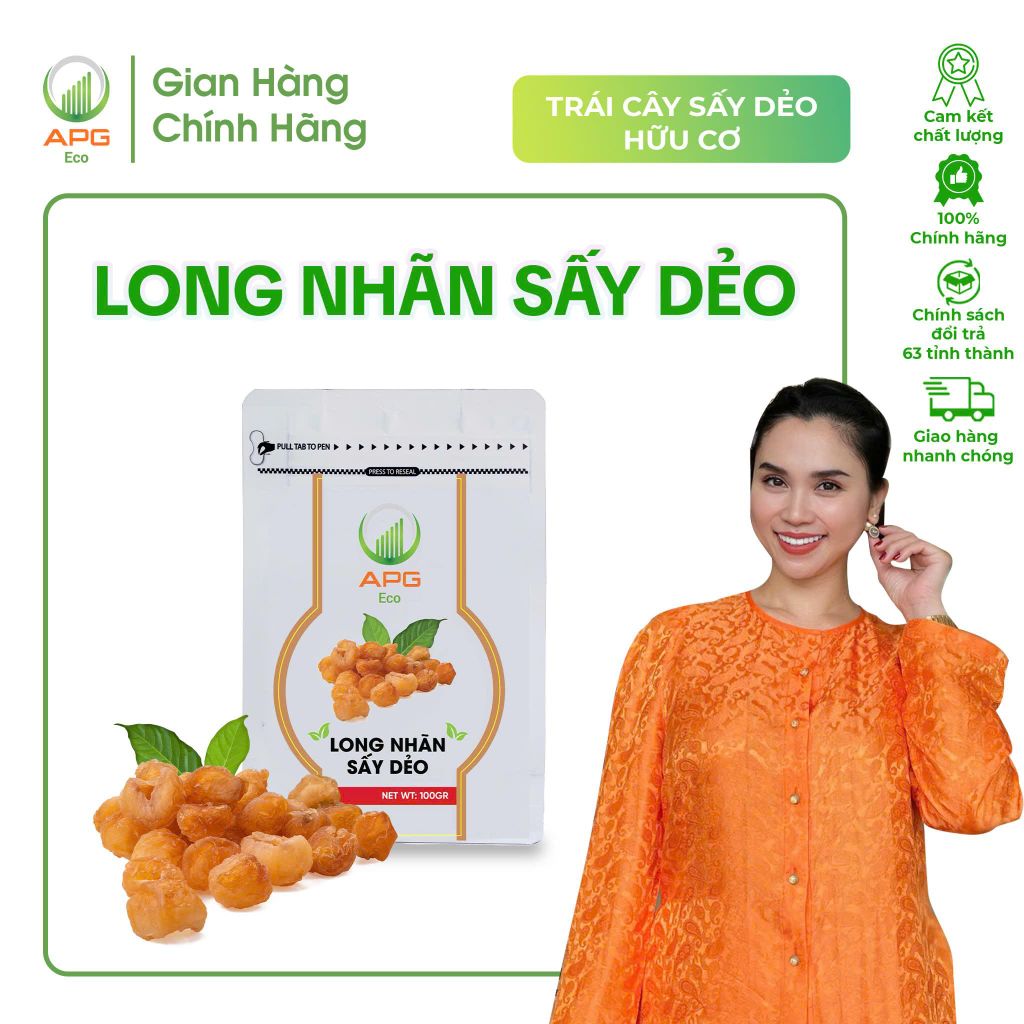 Long nhãn sấy dẻo hữu cơ APG ECO Túi Zip 100Gr| Trái Cây Sấy Dẻo