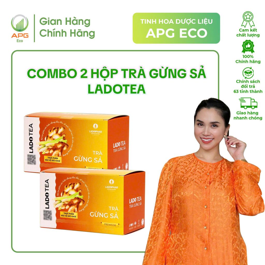 COMBO 2 Trà Gừng Sả Lado Tea Ladophar Hộp 20 Túi Lọc
