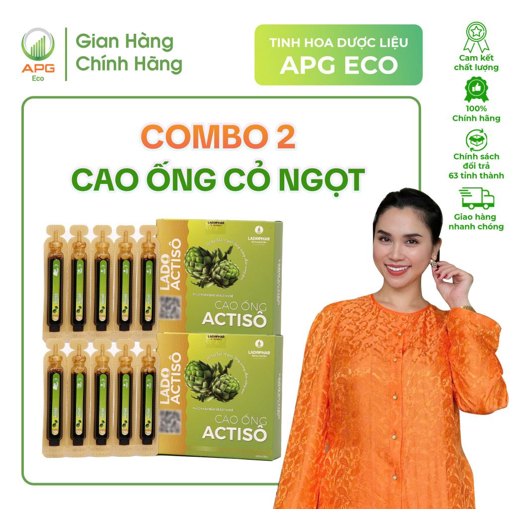 Combo 2 Hộp Cao ống Actisô Có Cỏ Ngọt Ladophar hỗ trợ bảo vệ gan và giải độc gan (10 ống x 10ml)