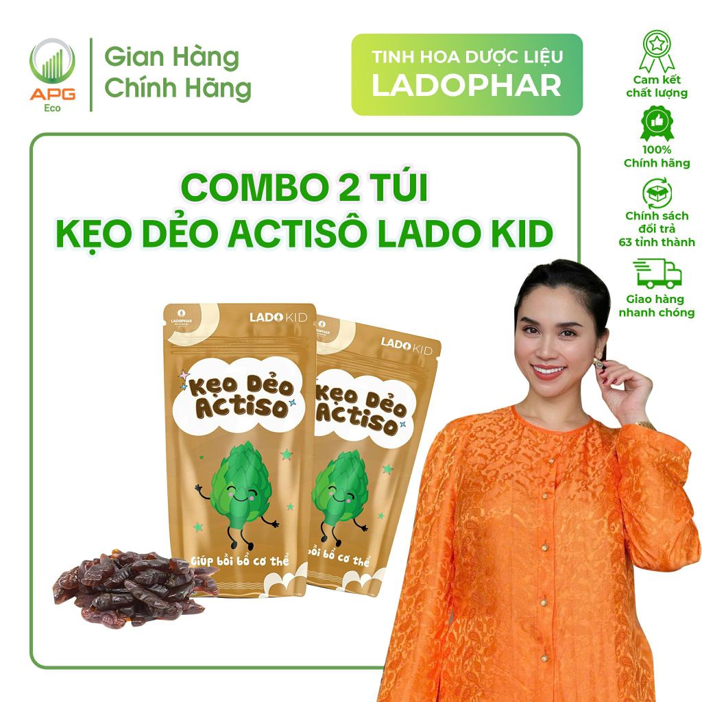 COMBO 2 TÚI KẸO DẺO ACTISÔ LADO KID HỖ TRỢ ĂN NGON MIỆNG, TÚI 40G