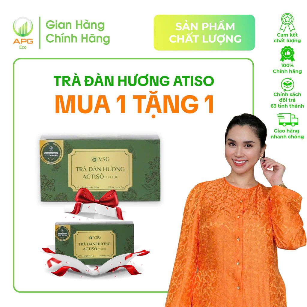 [Mua 1 tặng 1] Trà Atiso Đàn Hương Chiết xuất từ lá Đàn Hương và Atiso, Hộp 25 Túi lọc x 2G