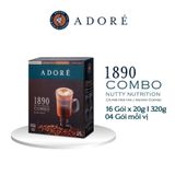  Cà Phê Cappuccino ADORÉ 1890 Nutty Nutrition, Cafe Hòa Tan 4 Vị Thơm Ngon Cao Cấp Hộp 320gr (20gr x 16 gói), 4gói mỗi vị 
