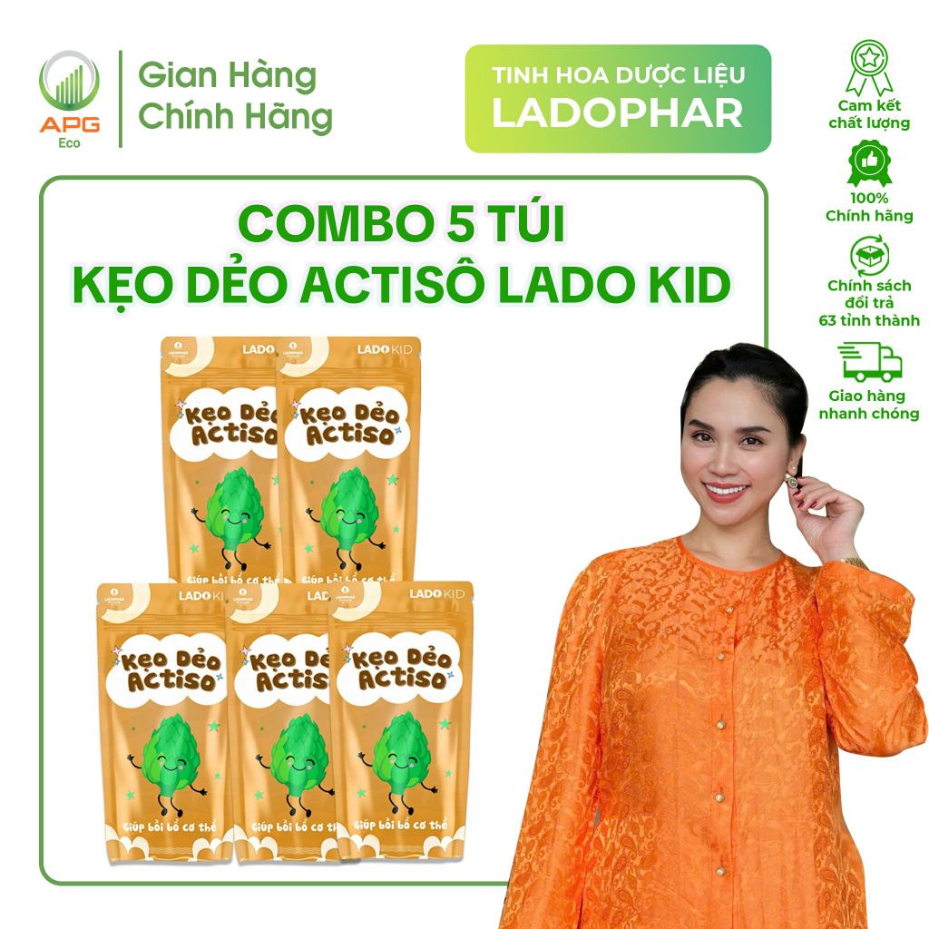 COMBO 5 TÚI KẸO DẺO ACTISÔ LADO KID HỖ TRỢ ĂN NGON MIỆNG, TÚI 40G