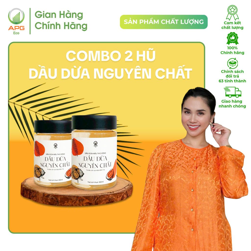 Combo 2 Hũ Dầu Dừa Nấu Thủ Công APG ECO Chiết Xuất Từ Đặc Sản Bến Tre, quy cách hũ 250ML