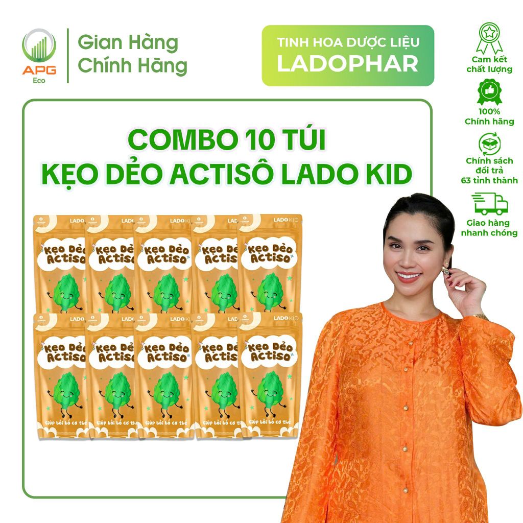 COMBO 10 TÚI KẸO DẺO ACTISÔ LADO KID HỖ TRỢ ĂN NGON MIỆNG, TÚI 40G