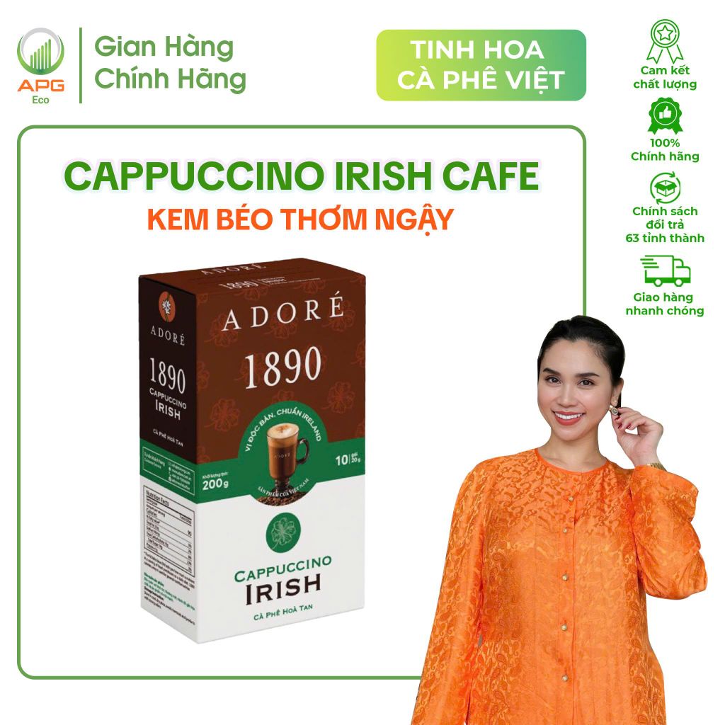 Cà Phê Hòa Tan ADORÉ 1890 Cappuccino Irish Cafe Đậm Vị Espresso Kem Béo Thơm Ngậy Độc Đáo Giúp Tỉnh Táo Hộp 200g
