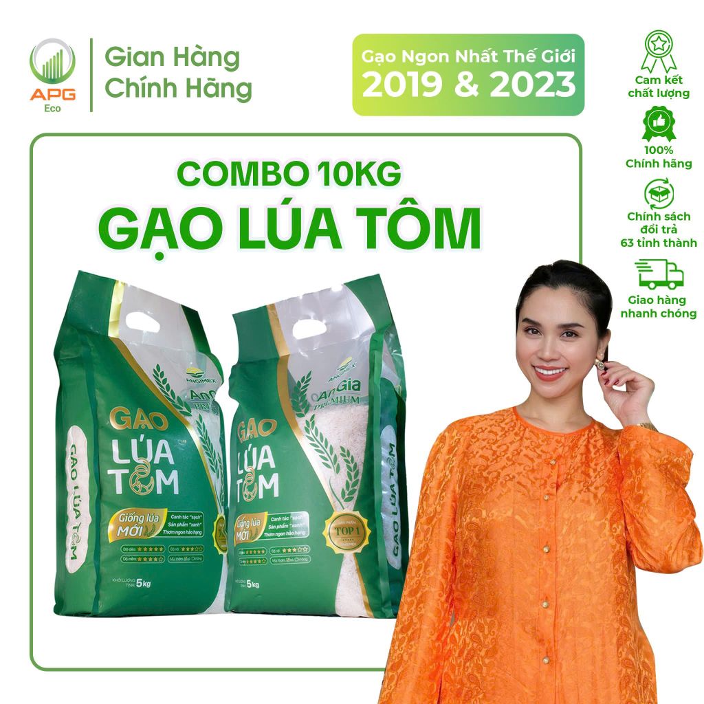 Combo 10kg - 2 túi gạo Lúa Tôm thượng hạng, hữu cơ (thực nhận 10kg)