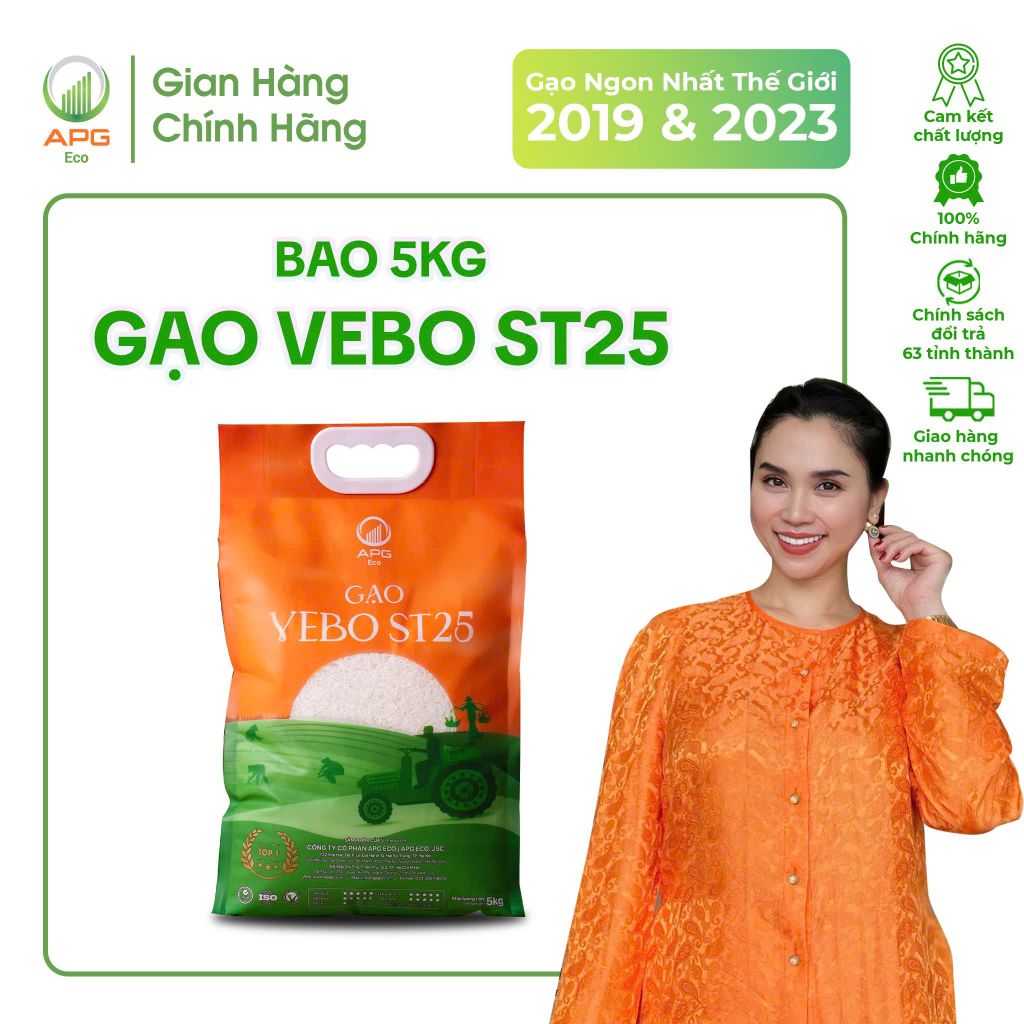 Gạo Vebo ST25 - Thượng hạng, hữu cơ, 1 túi 5kg