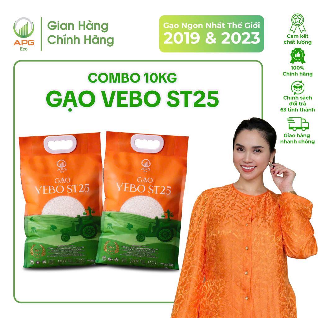 Combo 10kg (2 túi) gạo Vebo ST25, hữu cơ, thượng hạng (thực nhận 10kg)