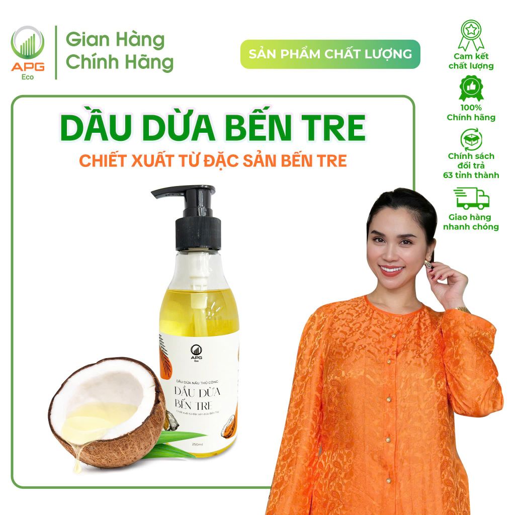 Dầu Dừa Nấu Thủ Công APG ECO Chiết Xuất Từ Đặc Sản Bến Tre Chai 250ML