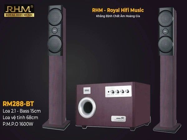 LOA 2.1 RHM RM-288BT - 65W (35W+15WX2) CHUYÊN NGHIỆP, CÓ BLUETOOTH. 02 LOA CỘT CAO 68CM.