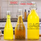  Chai Rượu Thủy Tinh Tròn Giara Nắp Gài 1000ml 