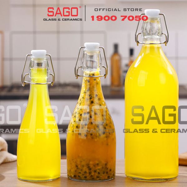  Chai Rượu Thủy Tinh Tròn Giara Nắp Gài 1000ml 