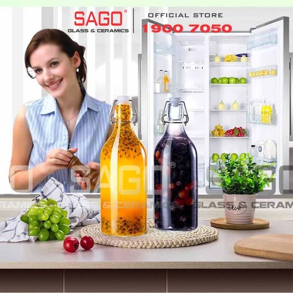  Chai Rượu Thủy Tinh Tròn Giara Nắp Gài 1000ml 