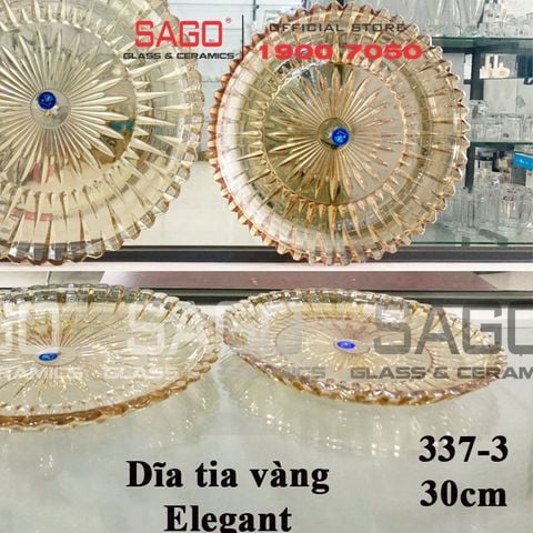  ELEGANT JZ-337-3V - Dĩa Thủy Tinh Cạn Tròn Tia Vàng Elegant Đường Kính 30.0cm | Thủy Tinh Màu Cao Cấp 