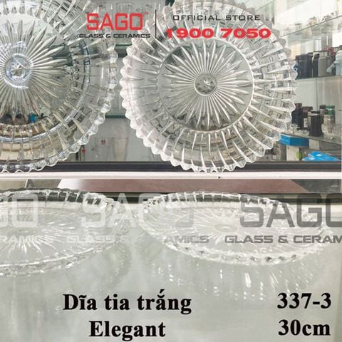  ELEGANT JZ-337-3 - Dĩa Thủy Tinh Cạn Tròn Tia Trắng Elegant Đường Kính 30.0cm | Thủy Tinh Màu Cao Cấp 