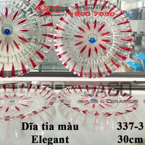  ELEGANT JZ-337-3M - Dĩa Thủy Tinh Cạn Tròn Tia Màu Elegant Đường Kính 30.0cm | Thủy Tinh Màu Cao Cấp 
