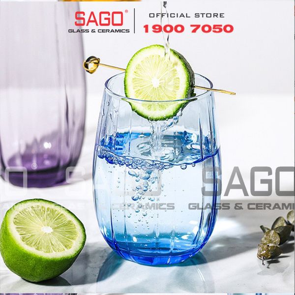  Deli JS5139-2B - Ly Thủy Tinh Deli Linka Blue Rock Glass 380ml | Thủy Tinh Cao Cấp 