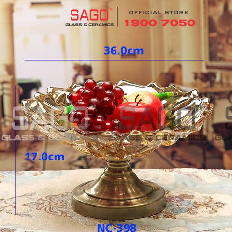  ELEGANT NC-398 - Dĩa Thủy Tinh Kim Cương Chân Đồng Elegant Đường Kính 36.0cm | Thủy Tinh Màu Cao Cấp 