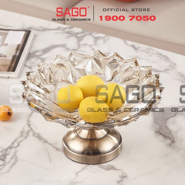  ELEGANT NC-398.1 - Dĩa Thủy Tinh Kim Cương Chân Đồng Elegant Đường Kính 25.0cm | Thủy Tinh Màu Cao Cấp 