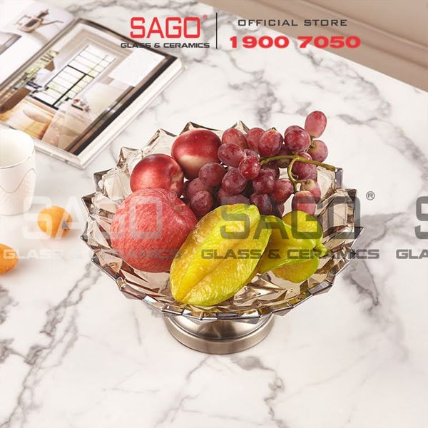  ELEGANT NC-398.1 - Dĩa Thủy Tinh Kim Cương Chân Đồng Elegant Đường Kính 25.0cm | Thủy Tinh Màu Cao Cấp 