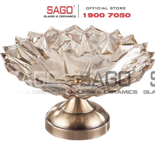  ELEGANT NC-398.1 - Dĩa Thủy Tinh Kim Cương Chân Đồng Elegant Đường Kính 25.0cm | Thủy Tinh Màu Cao Cấp 