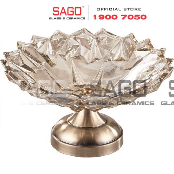  ELEGANT NC-398 - Dĩa Thủy Tinh Kim Cương Chân Đồng Elegant Đường Kính 36.0cm | Thủy Tinh Màu Cao Cấp 
