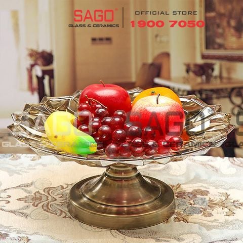  ELEGANT NC-398 - Dĩa Thủy Tinh Kim Cương Chân Đồng Elegant Đường Kính 36.0cm | Thủy Tinh Màu Cao Cấp 