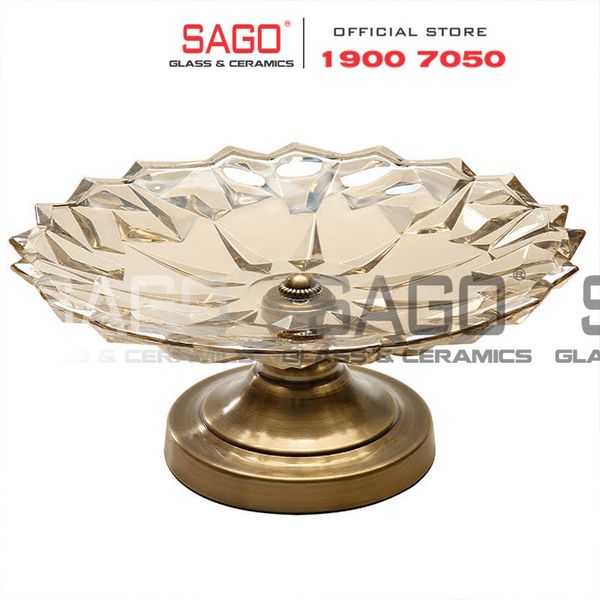  ELEGANT NC-398 - Dĩa Thủy Tinh Kim Cương Chân Đồng Elegant Đường Kính 36.0cm | Thủy Tinh Màu Cao Cấp 