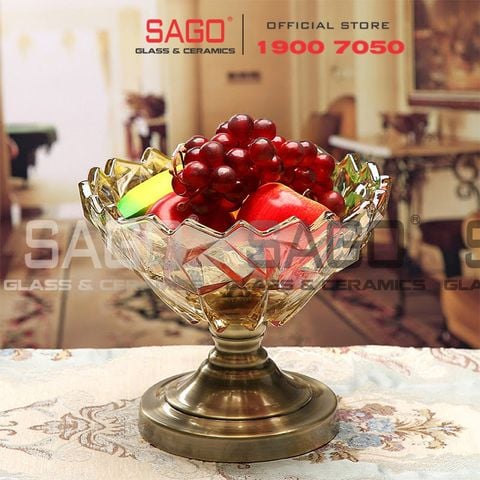  ELEGANT NC-398.1 - Dĩa Thủy Tinh Kim Cương Chân Đồng Elegant Đường Kính 25.0cm | Thủy Tinh Màu Cao Cấp 