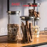  Hũ Thủy Tinh Cao Cấp Dlicsy Nắp Nhấn Inox Có Ron Kín Hơi | Tùy Chọn Dung Tích , Thủy Tinh Chịu Nhiệt 